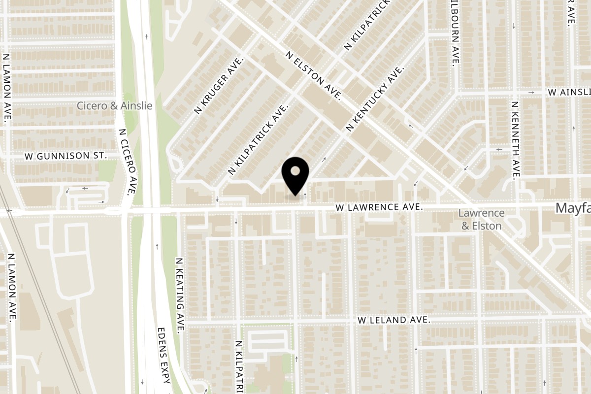 Map showing the location of Hala In Restaurant on 4624 W Lawrence Ave in Chicago